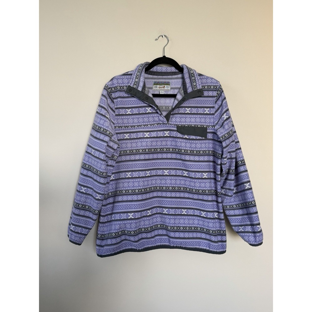JACHS Geometric Fleece Pullover Hoodie Purple Black White Snap Pocket L